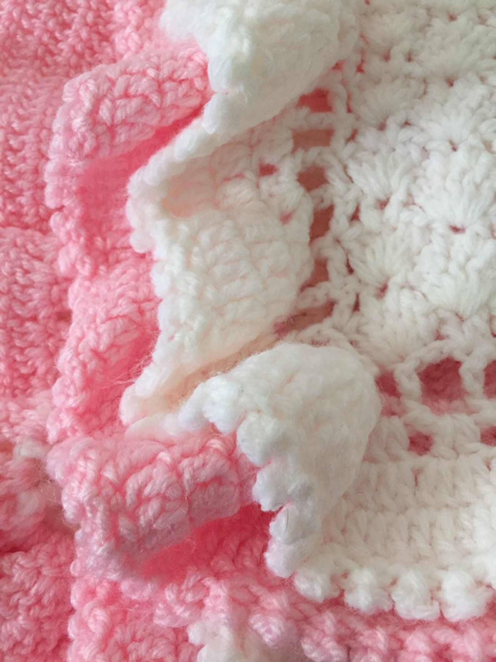 Handmade double ruffle crocheted baby blanket in pink Etsy