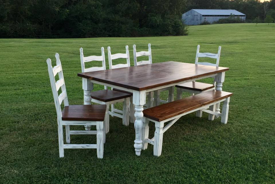 Farmhouse Table Chairs and Bench // Rustic Turned Table Etsy