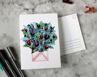 Postkarte mit aquarel Blumen - blooming envelope