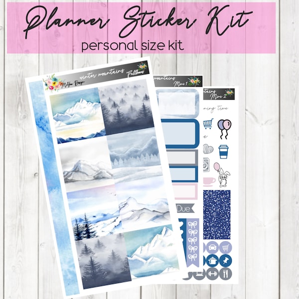 personal size planner sticker perfekt für traveler notebook, kikki k, filofax / mini kit / winter mountains