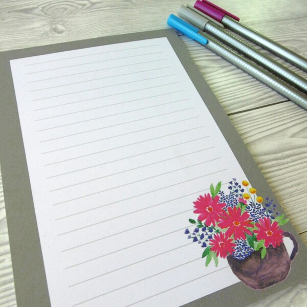 Writing pad, notepad, stationery A5 - flowered cups