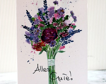 Geburtstagskarte mit aquarell Wildblumenstrauß inklusive Umschlag - Alles Gute