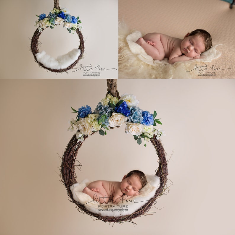 Kleine Pose hängende Rebe Korb blau Neugeborenen digitaler Hintergrund High Res Jpg-Datei Bild 2