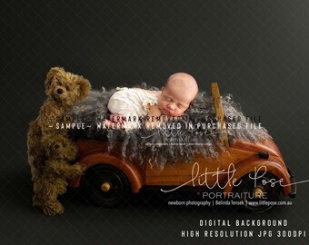 Digitale Hintergrund Hintergrund Neugeborenen Fotografie einzigartig - Auto Bär Baby Boy Holz - hochauflösende JPG-Datei