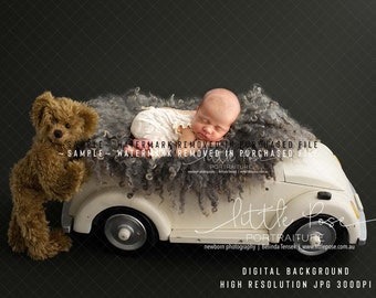 Digital Background Backdrop Newborn Photography Unique - Car Bear Wooden - High Resolution JPG file