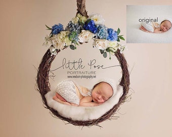 Little Pose ~ Hanging Vine Basket Blue Newborn Digital Background High Res jpg file