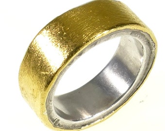 Handmade Wide Unisex 24k Gold & Sterling Silver Ring