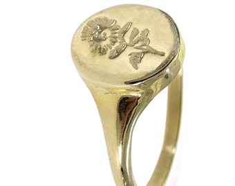 14k guldblommig signetring: Graverad blommig unisexring