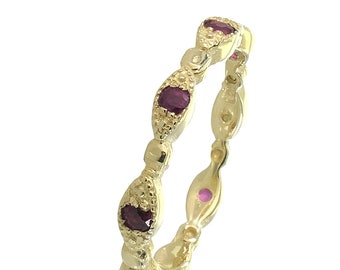 14k Yellow Gold Ruby Eternity Ring: Delicate Wedding Band