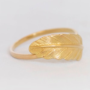 14k Solid Gold Feather Ring, Dainty Gold Feather Ring, Wedding Feather Ring, 14k Gold Unisex Feather Ring, Handmade 14k Gold Feather Ring