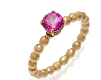 14k guldpärlring med rosa topas ädelsten