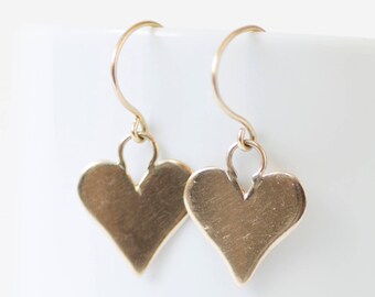 14k Gold Heart Dangle Earrings, Romantic Jewelry