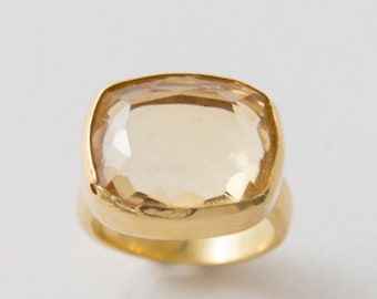 18k gouden citrien solitaire ring, handgemaakte ambachtelijke sieraden