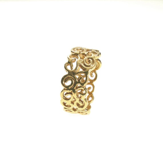 Size 7 1/4 14k Wide gold ring. Gold filigree spiral ring. | Etsy