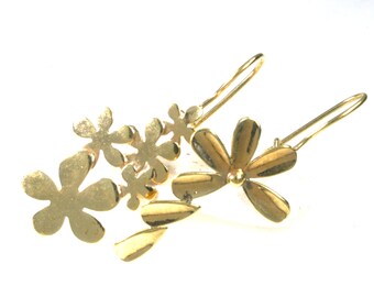Mismatched Flower Earrings, 14k Gold Plated Sterling Silver Dangles