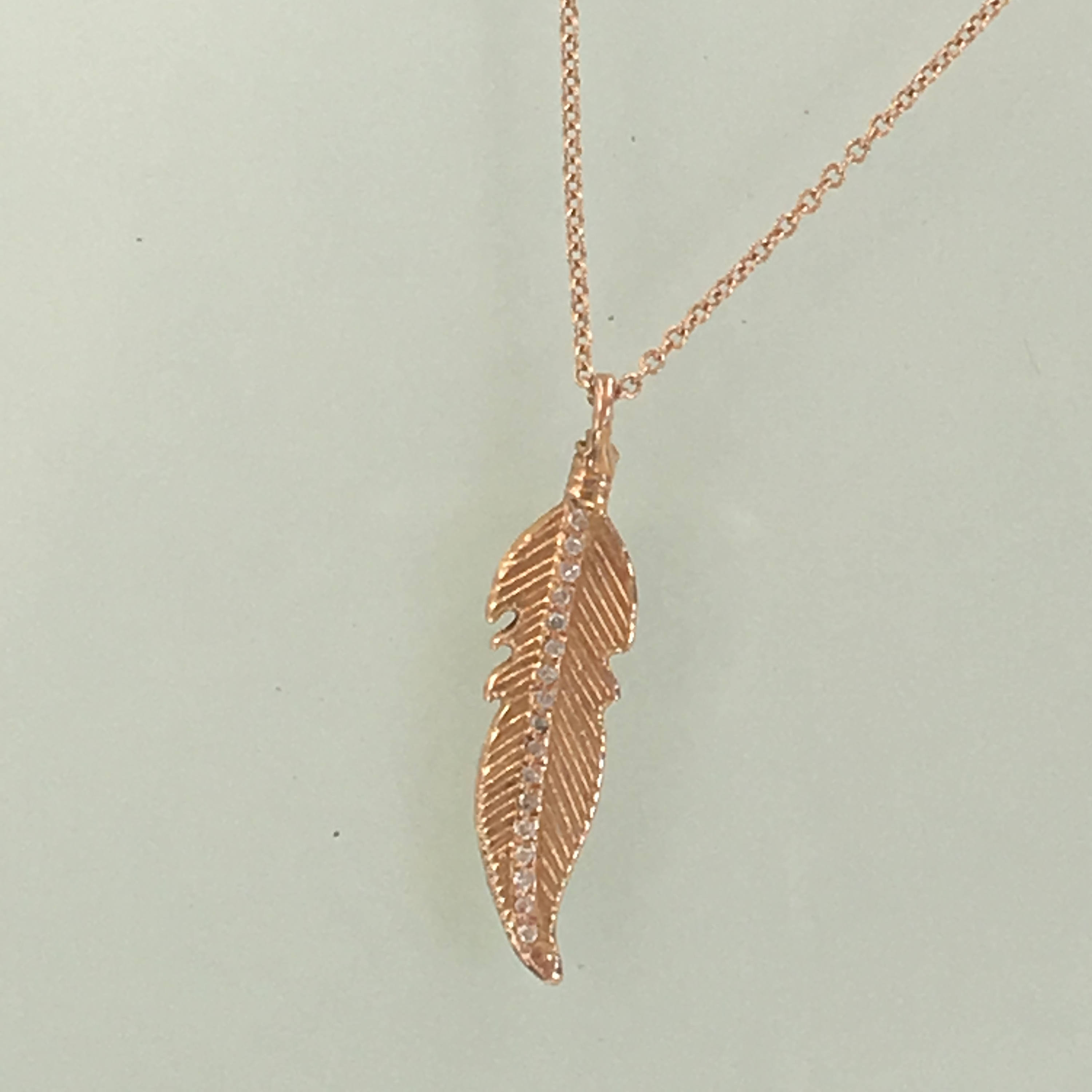 14k Gold Feather Pendant 14k Gold Diamond Feather Pendant Etsy