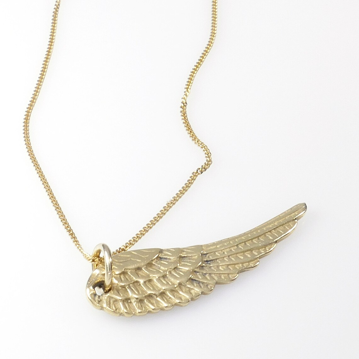 Handmade Artisan 14k Gold Guardian Angel Wing Necklace. Carved Etsy