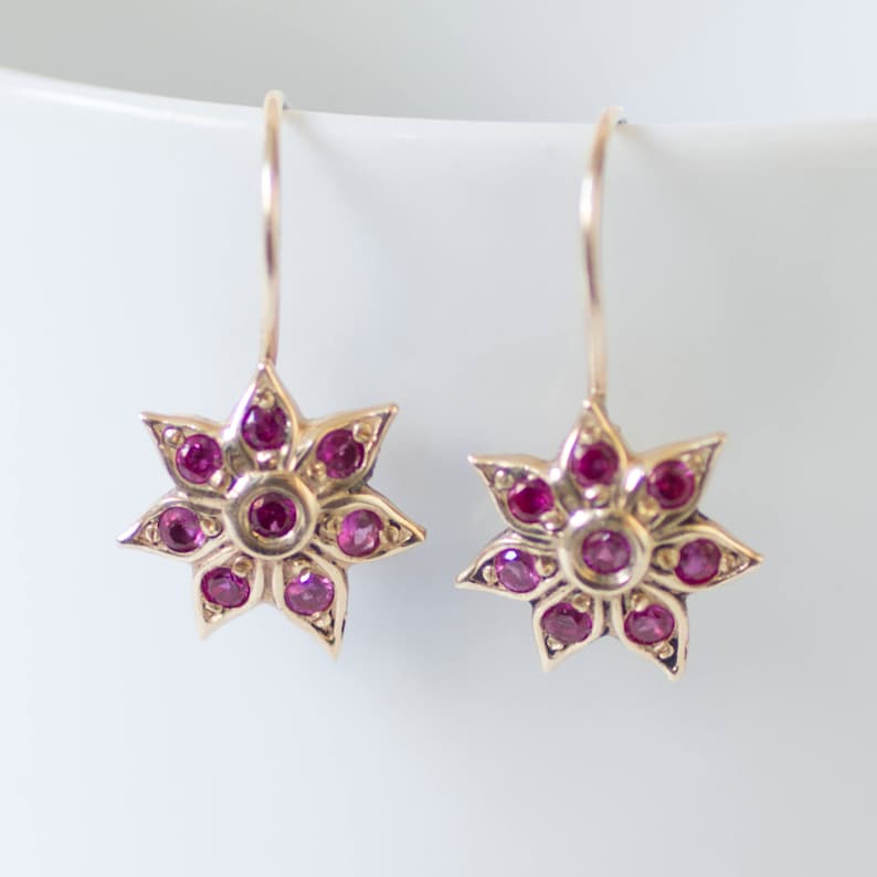 14k Gold Drop Earring 14k Gold Ruby Earrings Ruby Earrings | Etsy