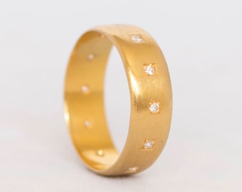 Diamant + 14k Gold Ehering. Eternity Handgemachter Gold Ring. Diamant Ehering. Trauringe. Minimalistische Damen Trauringe gelb