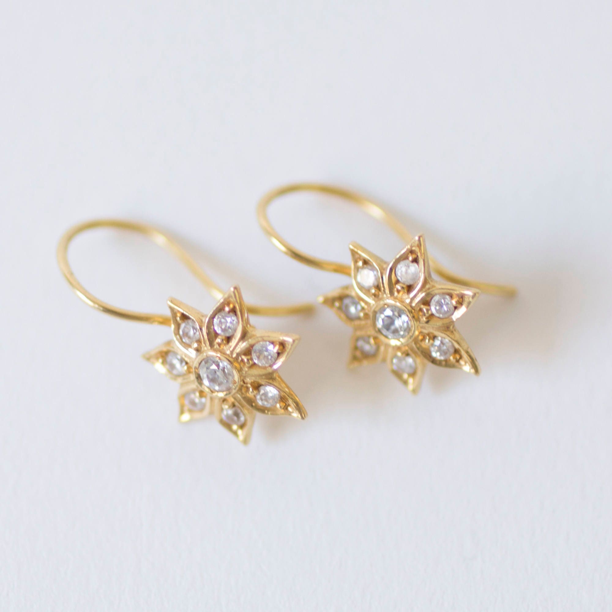 14k Gold Star Flower Earrings Gold Flower Earrings 14k - Etsy