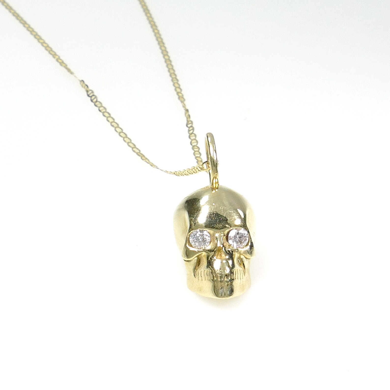18mm 14k gold skull charm pendant statement necklace w Etsy