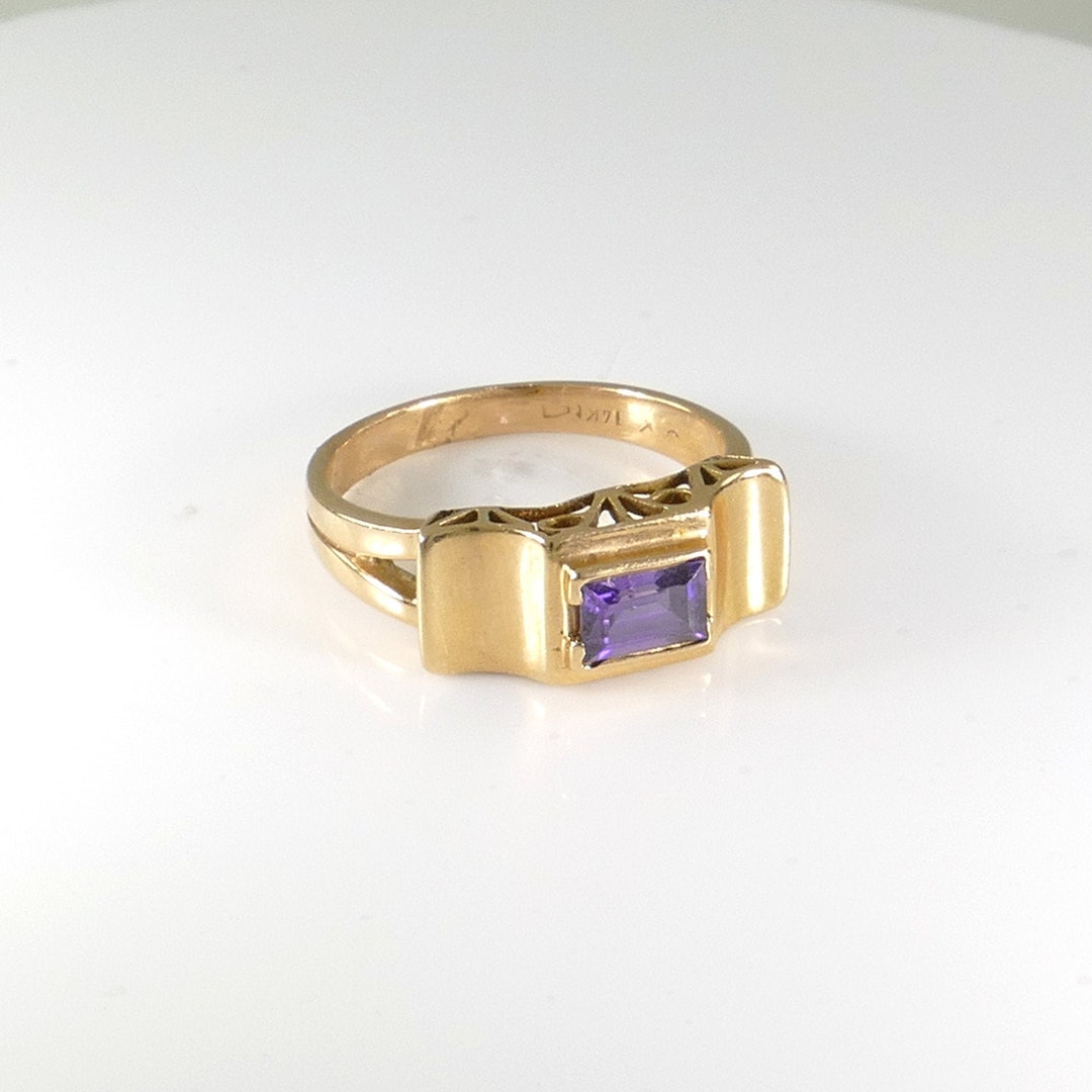 Size 7 3/4 14k Gold Amethyst Ring. Handmade Rectangle Purple - Etsy