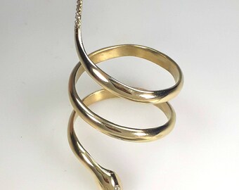 14k guld diamantring med orm, unisex reptilsmycken med statement-motiv