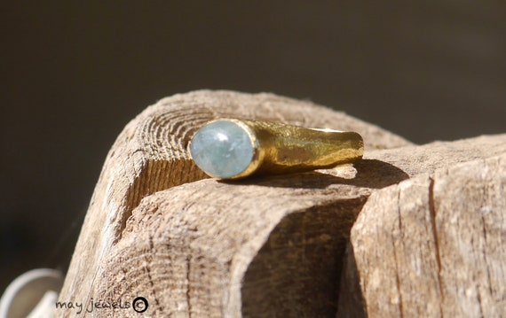 18金アクアマリンリング、オーガニックな原石の質感 - Etsy 日本