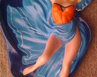 1950s PINUP ASHTRAY - Rare Vintage Old Antique Pretty Girl
