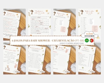 Babyshowerbundel (PT-BR) Bosdieren – tradities, wensen, mama- of papaquiz (digitale download)