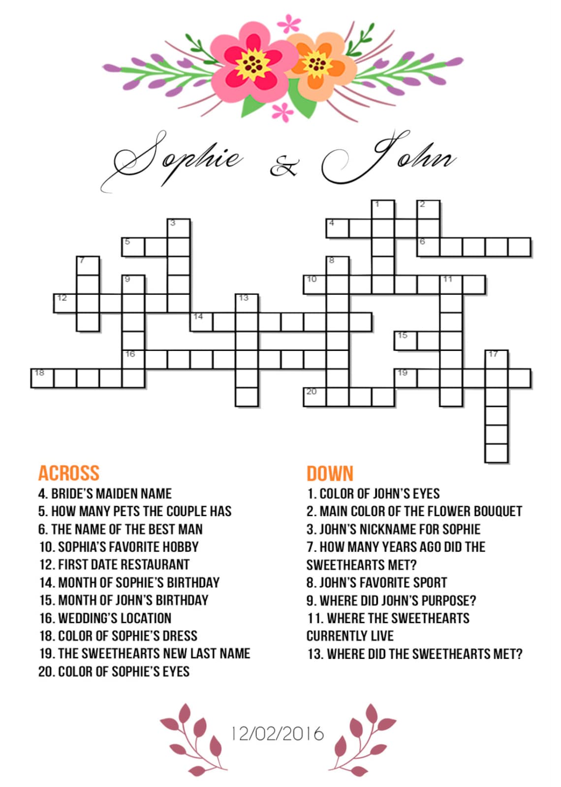 Bridal Shower Crossword Puzzle Printable Bridal Shower Crossword Puzzle Printable