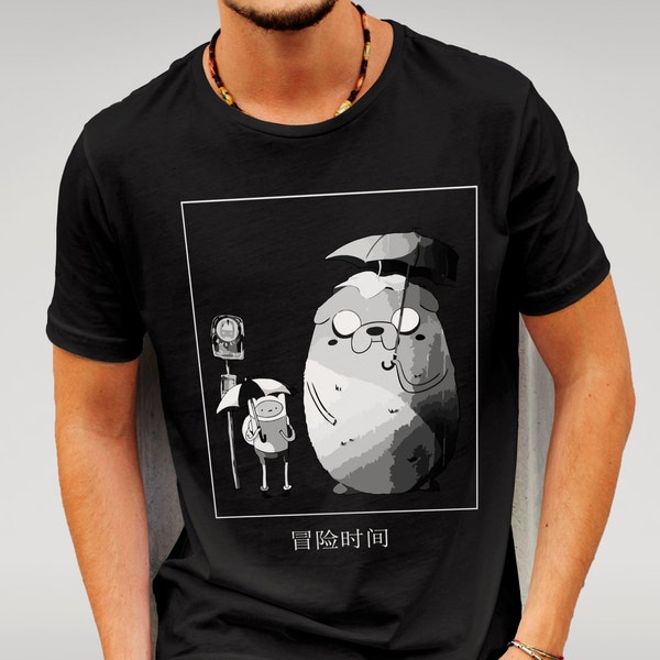 Adventure Time Vs Totoro Tshirt - Black