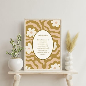 MATTHEW 6:34 | Scripture Picture, Girly Bible Verse, Christian Minimalism, Christian Wall Art, Scripture Sign, Bible Verse Poster, Bible Art
