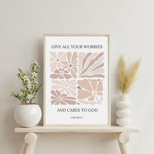 1 PETER 5:7 | Bible Inspired Art, Framed Bible Verse Wall Art, Christian Wall Art, Boho Bible Art, Modern Christian Art,Christian Home Decor