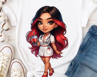 Clipart de enfermera chibi, ilustración médica, descarga digital, arte de enfermera, material para manualidades
