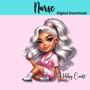 Chibi Nurse Adorable Clipart Designs, Digital Art Download for Crafts & Sublimation, Cute Nurse Gift