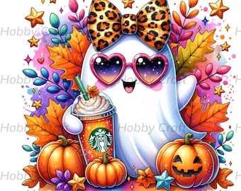 Clipart de fantasmas de Halloween, diseño de sublimación de otoño, descarga digital