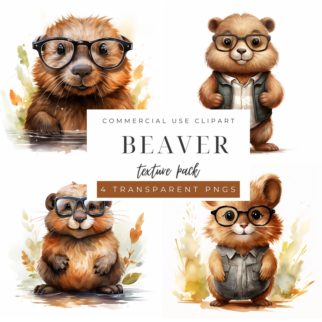 Whimsical Cute Beaver Clipart Adorable Furry Creatures With Glasses - Etsy