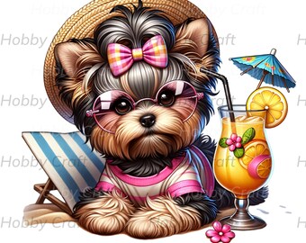 Clipart de perro de verano - Diseño de sublimación de descarga instantánea - Adorable clip art de cachorro
