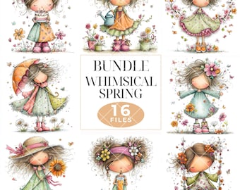 Niedliche Frühling Mädchen Clipart PNG, wunderliche Blumen Mädchen Aquarell Illustration, Märchenbuch Charakter, digitaler Download
