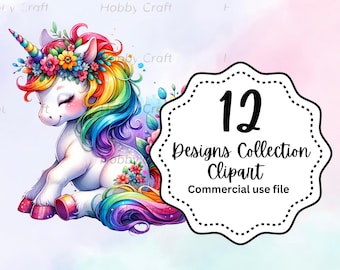 Clipart de Unicornio Fantasioso - Diseño de Sublimación de Descarga Instantánea para Manualidades - Ideas de Regalos DIY