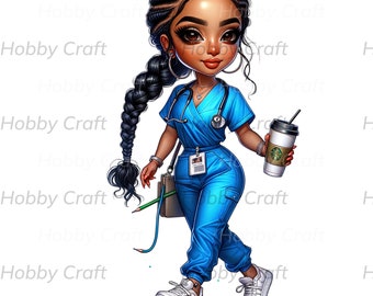 Arte digital de enfermera chibi: clipart profesional médico, diseño de sublimación de descarga instantánea para manualidades