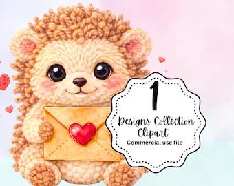 Niedlicher Igel Clipart PNG, entzückender Cartoon-Igel mit Liebesumschlag, Valentinstag Tier, Sublimations digitaler Download