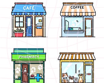 Clipart Bundle Storefront Haustier Shop, Cafe, Apotheke (Digitaler Download), Scrapbook
