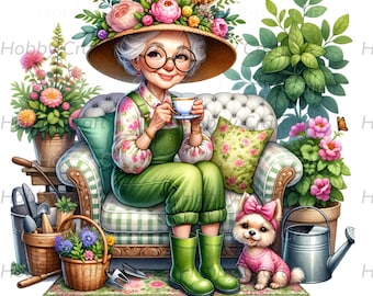 Skurrile Oma Garten Clipart: Craft Project Art (Instant Download)