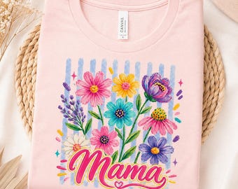 Mama Floral PNG, Mother’s Day Shirt Design, Retro Pastel Flower Mama Graphic, Cute Mom T-Shirt Design, Commercial Use, Instant Download