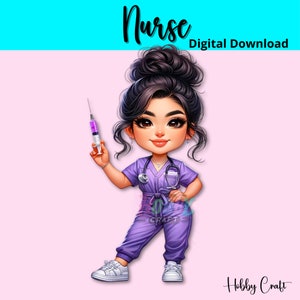 Chibi Nurse Clipart Adorable Designs for Crafts & Sublimation, Cute Digital Stamps for Nurse Gifts