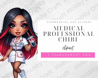 Chibi Krankenschwester Clipart: Aquarell Arzt (PNG Digital Art)