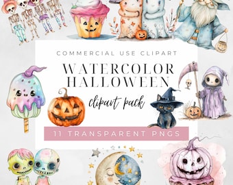 Aquarell Halloween Clipart, Gruselige PNG Bilder Digital Download, Handwerk Designs