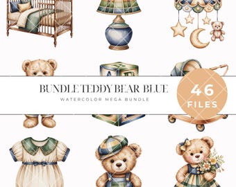 Imágenes prediseñadas de ositos de peluche, paquete de patrones, imágenes prediseñadas de acuarela para guardería, PNG, descarga instantánea, uso comercial.